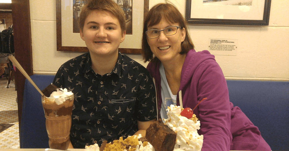 A photo of Pax Enstad and his mother, Cheryl