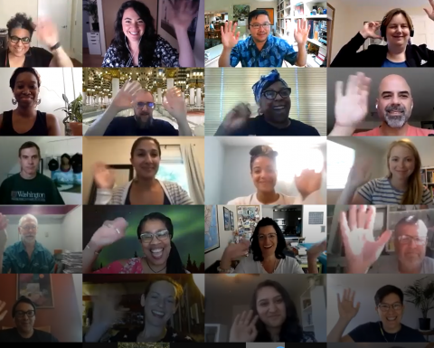 picture of the aclu of washington staff waving on a zoom screen