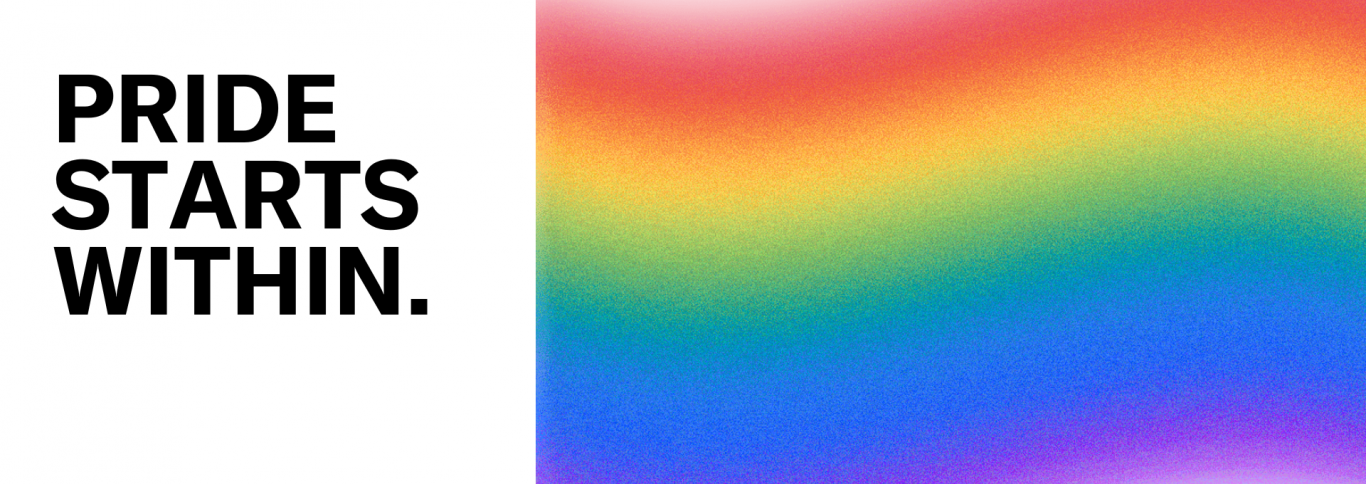 A rectangle filled in with a rainbow gradient. there is a white text box on the left side that says "pride starts within" 