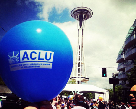 Photo of a balloon in front of the space needle
