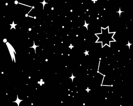 An illustrated starry sky with a black background