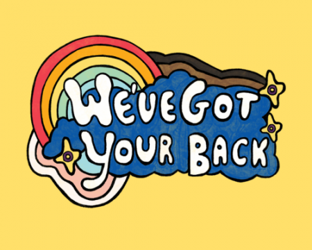 we've got your back rainbow illustration against a yellow backdrop