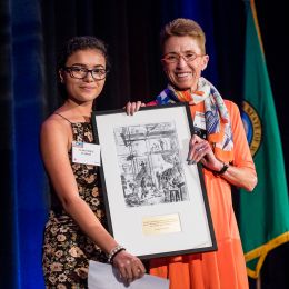 Photo of ACLU of Washington Board President Jean Robinson with Veronique Harris, winner of our youth activist award