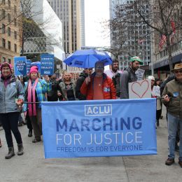 Photo of the ACLU's Marching for Justice banner