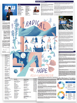 Cover of ACLU of Washington 2022 Annual Report. A poster that says Radical Hope.