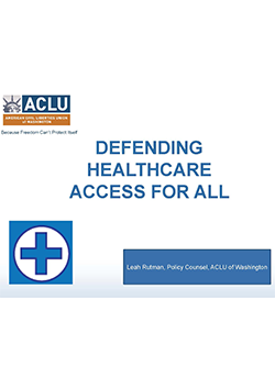 Cover of Defending Healthcare Access for All presentation