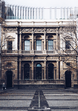 Photo of a university building linking to a know your rights document on title IX and sexual assault