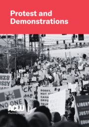 Protest and Demonstrations text above a black and white photo of a large demonstration