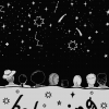 Illustration of people wrapped in a blanket looking at the stars