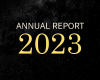 Cream and Yellow text that says Annual Report 2023 over a black starry sky 