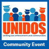 Logo showing figures in blue and orange above the words "unidos: uniting law enforcement and communities"