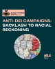 BFM 2024 Anti DEI campaigns IG Dark green background a cirle of cut out paper faces in many colors and text that says Anti-DEI campaigns: backlash to racial reckoning