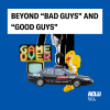 Home Safe beyond bad guys and good guys_IG a blue background with a collage of images related to the harmful war on drugs and text that says beyond bad guys and good guys