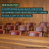 An image of a jury box with text that says, "New blog post: In overturning Black man’s conviction, WA Supreme Court reaffirms what it means to have a jury of one’s peers."